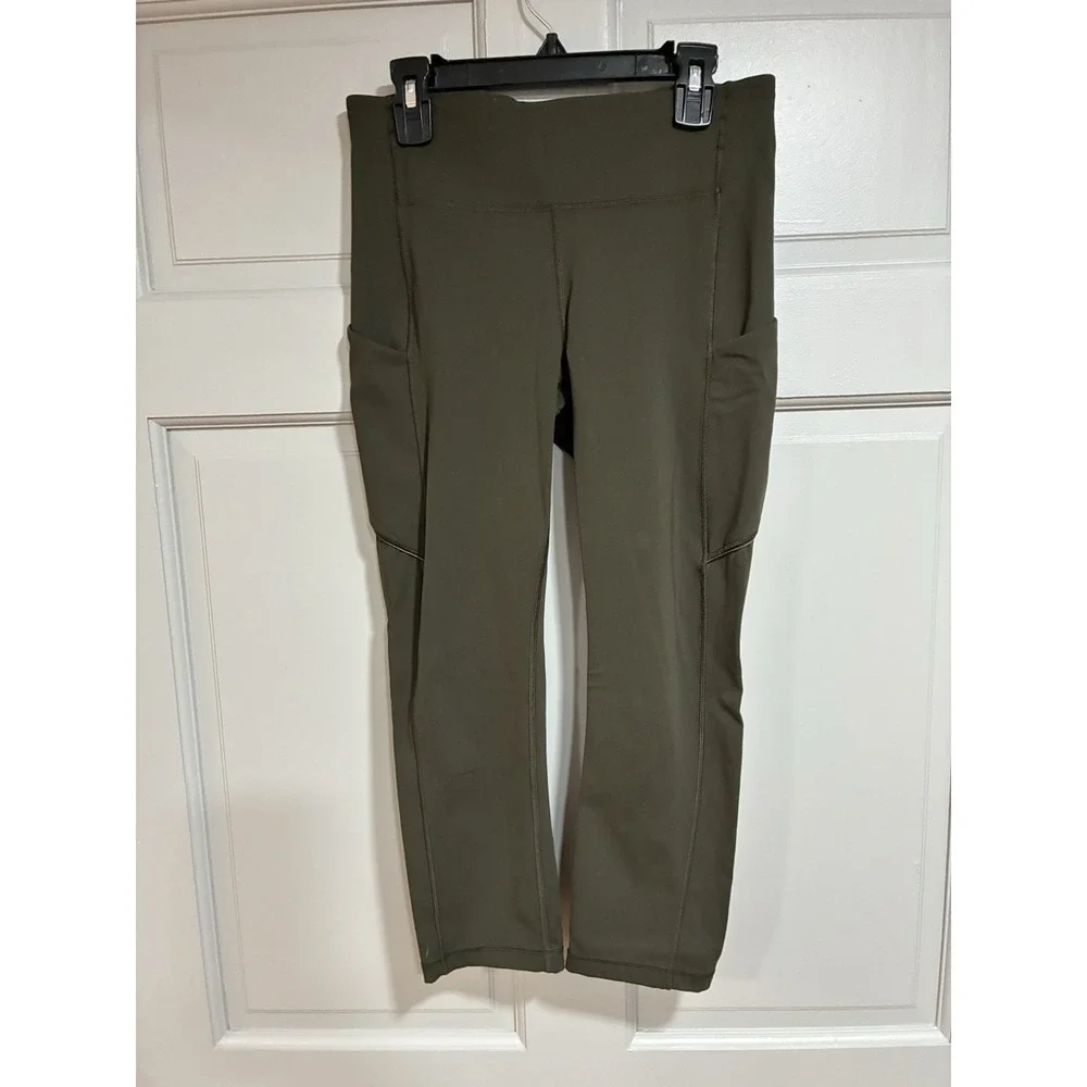 Lululemon activewear leggings dark olive green woman size 6 side pockets